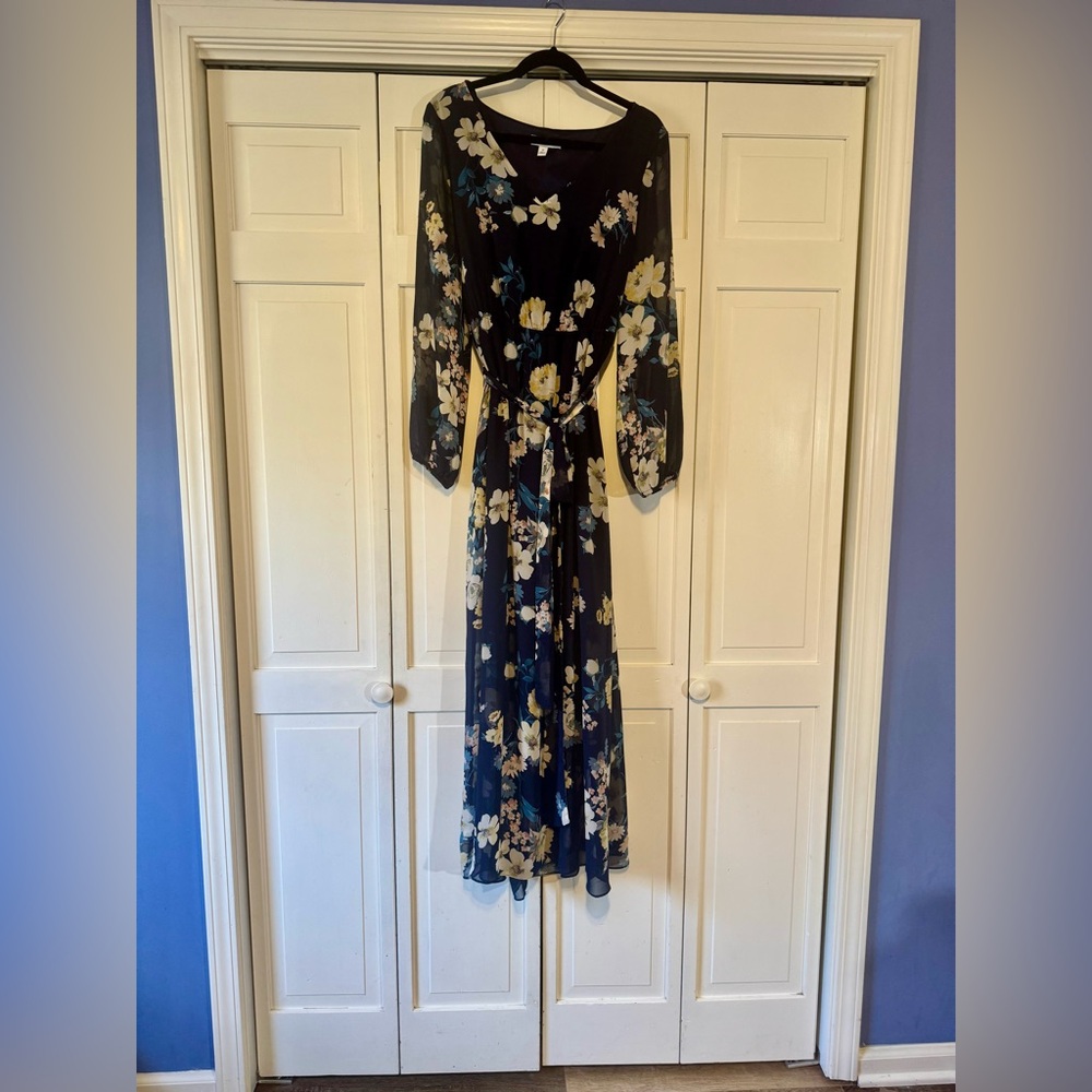 Nine West Navy Floral Long Sleeve Dress